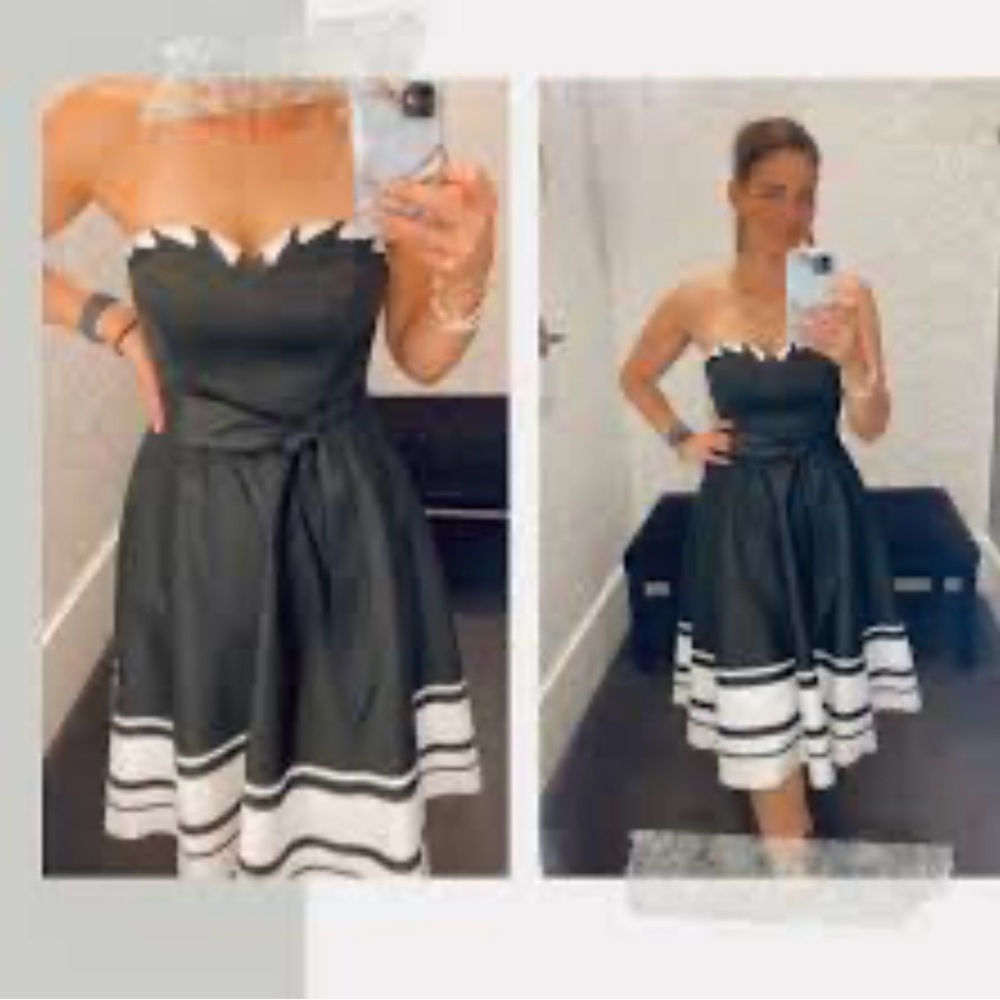 BRAND New!!!White House Black market Elegant Black and White Strapless Dress - Picture 5 of 13